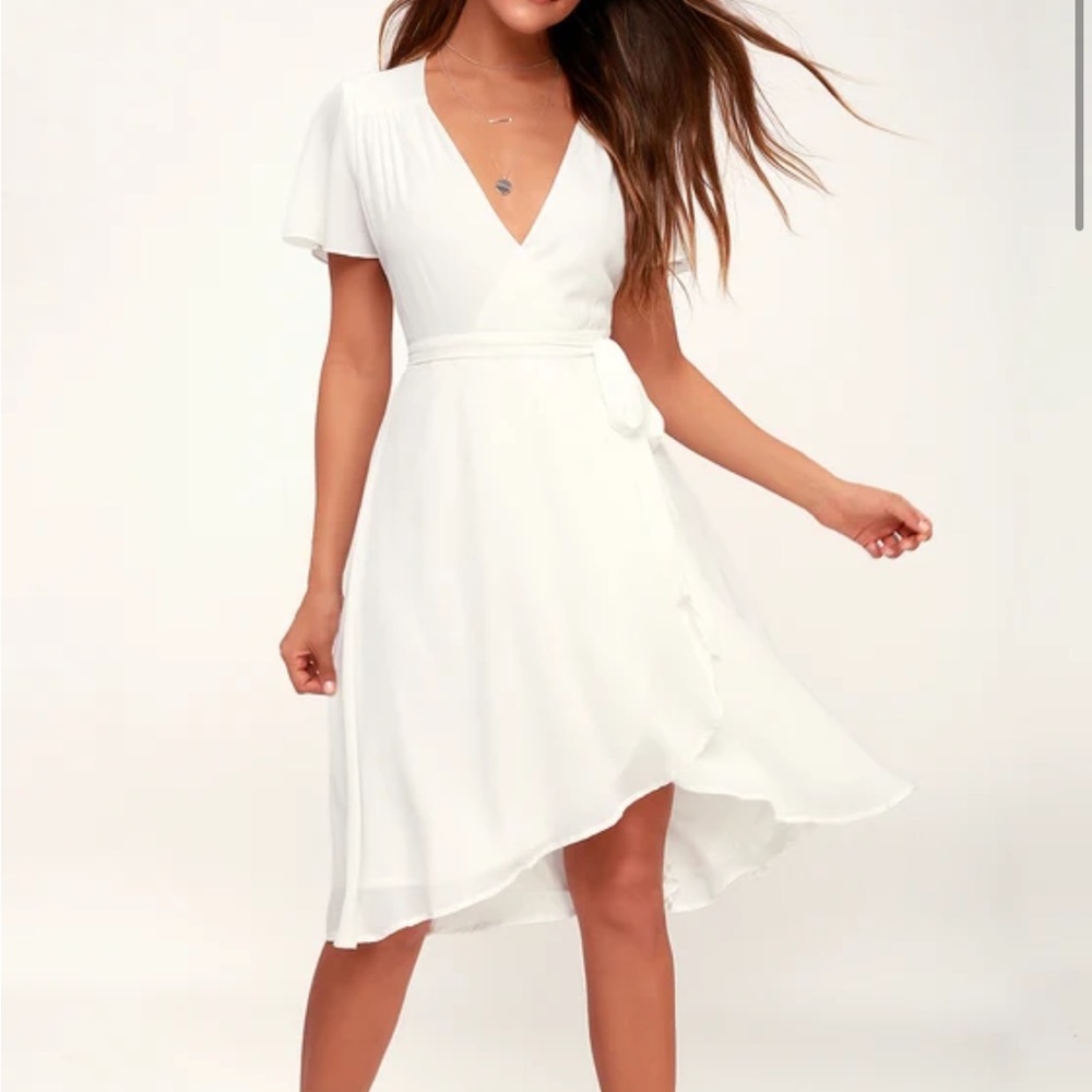Lulus Rise To The Occasion White Midi Wrap Dress